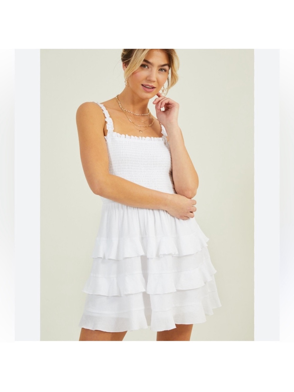 White Tiered Ruffle Sundress with Smocked Bodice Altared State